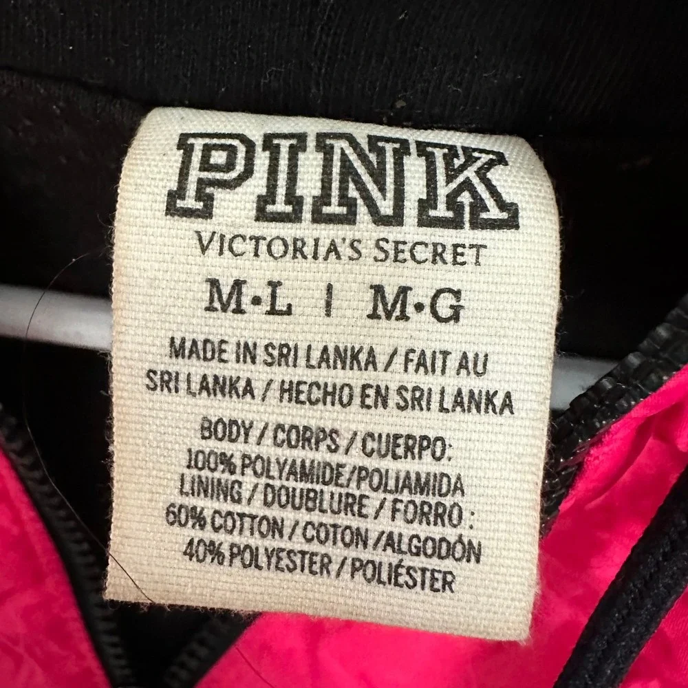 Pink Victoria's Secret Windbreaker Womens Size M Pink Black Half Zip Hooded